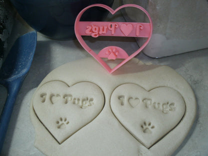 I Love Pugs Heart Pug Dog Breed Animal Pet Puppy Cookie Cutter USA PR2370